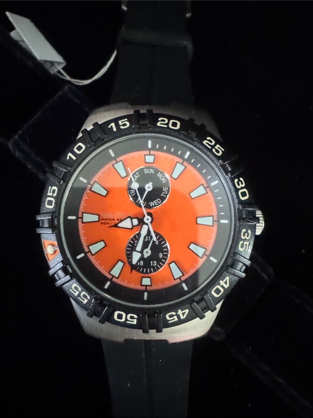 Nautica Orange Dial Sport Watch with Black Bezel and Strap